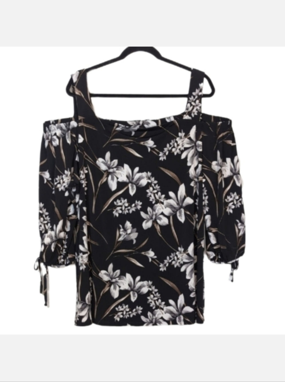 Laura Floral Off Shoulder Blouse Womens Plus Size 3X Black Grey Long Sleeve
